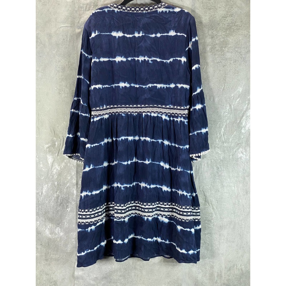 INC International Women's Fiona Tie-Dye V-Neck 3/4 Sleeve Crochet Mini Dress SZS - Picture 3 of 12